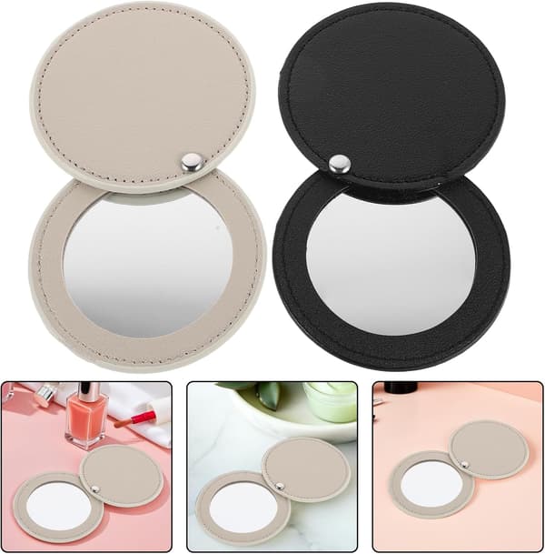 2 stk. bærbart makeupspejl kompakt foldbart design PU-læderfinish