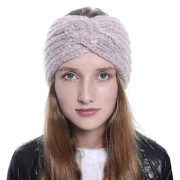 2-delt strikket bandana, kvinnebandana, heklet pannebånd, vintervarm, myk, elastisk ørevarmer, vridd pakke, jenter, kryss pannebånd, 2 stk. - rosa