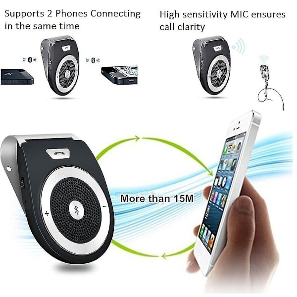Handsfree Bluetooth för bil, Bluetooth handsfree högtalartelefon för mobiltelefon, trådlös bilspeker, svart