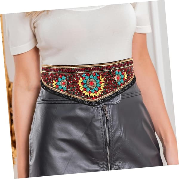 Boho elastisk midjebelte med turkise perler, justerbart bredt stretchkjolebelte