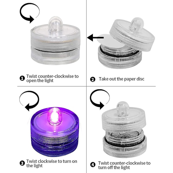 12-pack LED-ljus, lila Vattentäta Flammlösa Ljus, undervattensbatteridrivna Säsongs- och Festljus för Bröllopscentrum, Fest