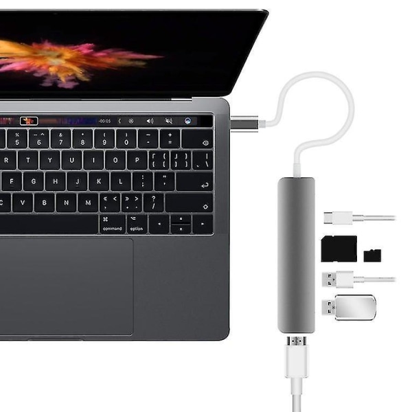 6-in-1 Type-C Hub -sovitin 4K HDMI-ulostulolla ja kortinlukijalla