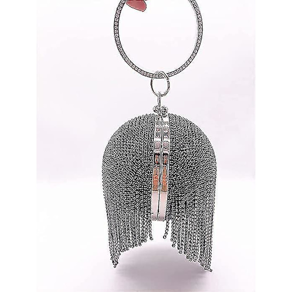 Naisten pyöreä pallo-clutch-laukku, häikäisevä täysristillinen tupsu-rengaskahvainen lompakko, iltapuku