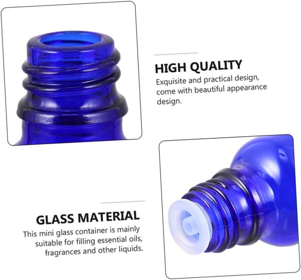 12 st 10 ml blå glasflaskor för eteriska oljor med droppare och stort lock, bärbara reseflaskor