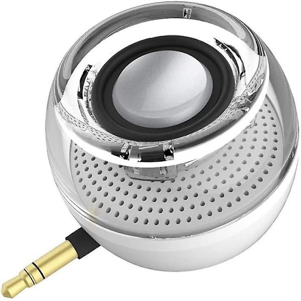 USB-kaiutin, linjatulokaiuttimet 3,5 mm:n ääniliittimellä ja pienikokoinen pyöreä muoto, tehokas selkeä basso sisäänrakennetulla akulla ja Micro-USB-portilla (valkoinen)
