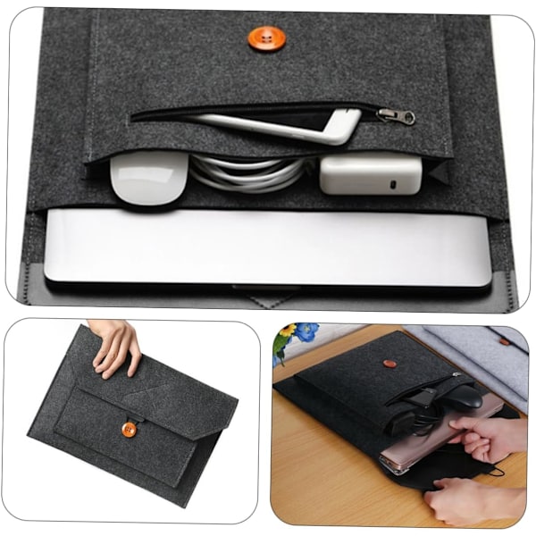 Rosa Laptopveske Filt Laptop Sleeve Lommer for Mus Mobiltelefonlader Datakabel
