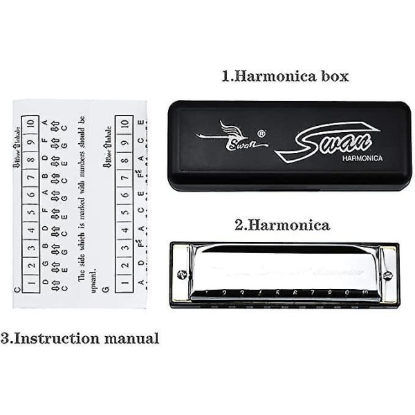 Blues-harmonikka C-sävelessä, 10 reikää, 20 säveltä, fosforibronzireed