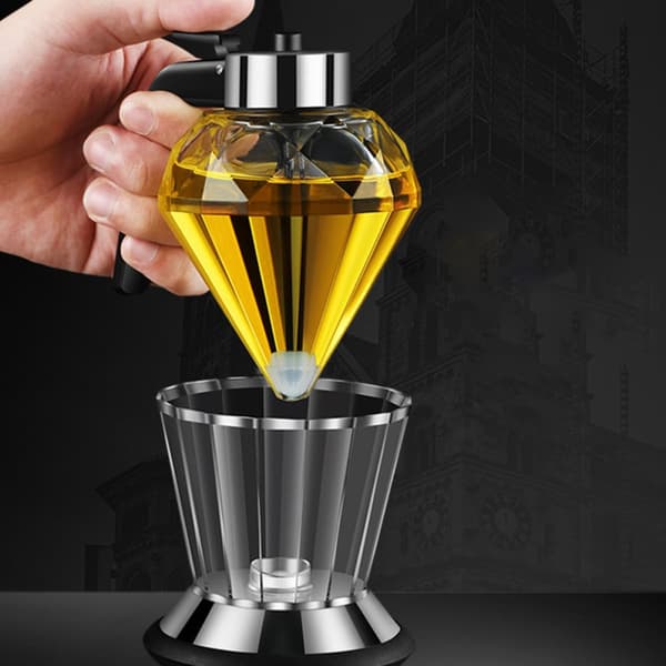 Olja Glasflaska Oljedispenser Diamantformad Dubbelskiktsindelning Rostfritt Stål