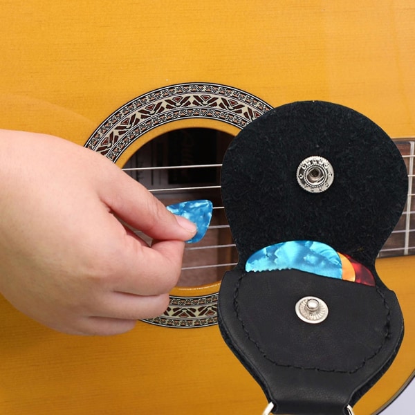 Kannettava nahkainen kitaranpoimintalaukku, Pick-säilytyslaukku, kannettava avaimenperäpussi (4kpl, musta)