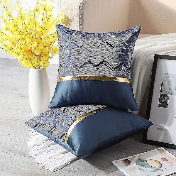 2 stk Polyester Gulltråd Bølge Dekorative Putesett Hjem Stue Sofa Soverom
