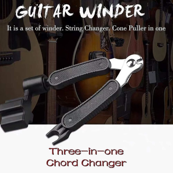3-i-1 Guitar String Winders Tool, Guitar String Winder Cutter og Bridge Pin3 stykker sort
