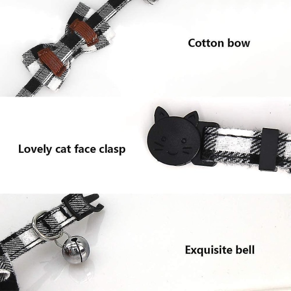 3 stk kattehalsbånd, klokkehalsbånd og sløjfe med sikkerhedsspænde, justerbare halsbånd til killing og katte