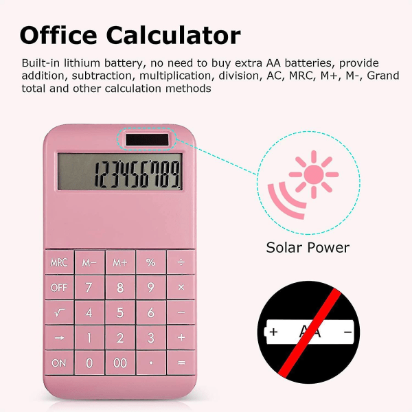 Peruslaskin 12-numeroinen Digitaalinen Työpöytälaskin Suurella LCD-näytöllä Vaaleanpunainen