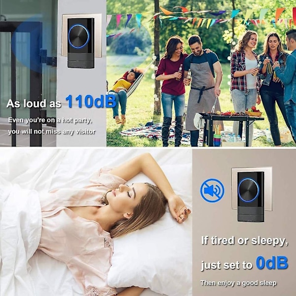 Hjemmesikkerhed Alarm System Til Besøgende LED Lys 45 Ringe Smart Trådløs Dørklokke