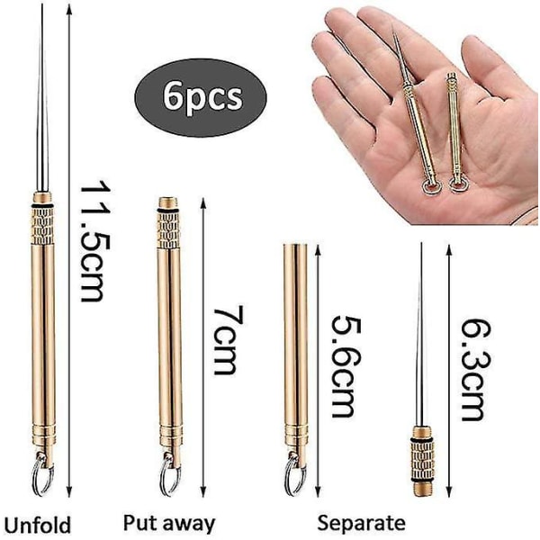 6 stk bærbare titanium tandstikkere nøglering teleskopisk
