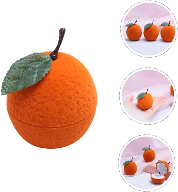 Orangeformad Ringhållare Box Kompakt Design Lätt Flocking Plast Liten Smyckesförvaringslåda