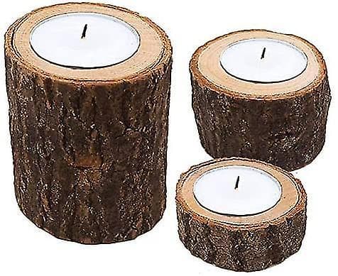 3 stk Logg Lysestake Treplanter Hjem Bryllup Dekorasjon