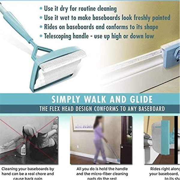 Baseboard Buddy -puhdistusmopi, vetäytyvä pitkä kahva