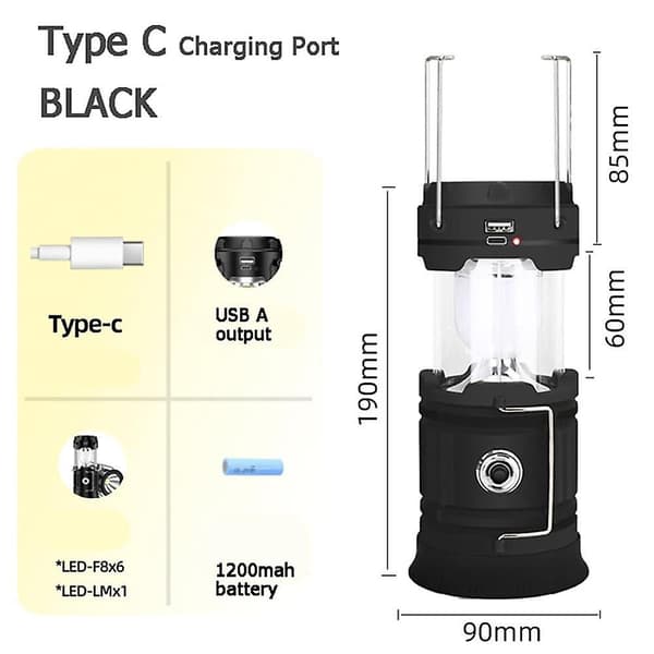 Solcelled Campinglykt Vanntett USB Oppladbar LED