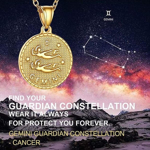 Smycken Stjärntecken Mynt Halsband, Lmell Guld 12 Constellation Symbol Hänge Tag för present