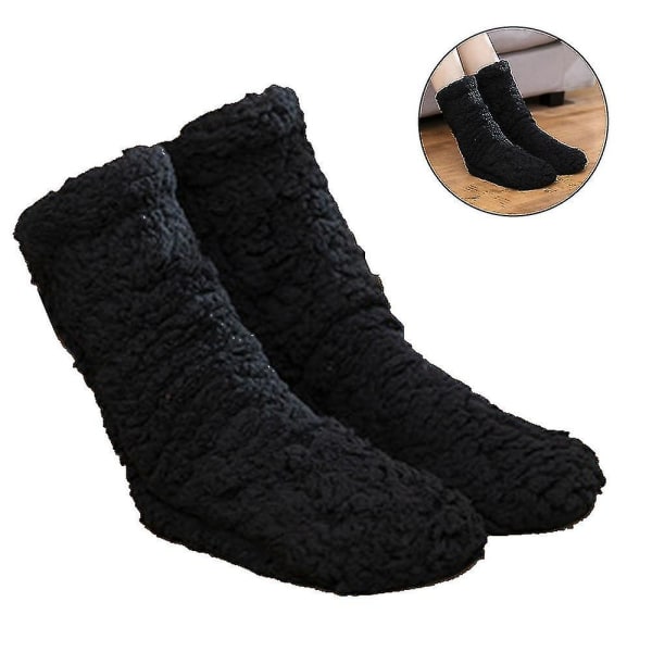 1 par skridsikre/skridsikre sokker, vinterfluffy hyggelige fleecestrømper, plys tykke varme gulvsokker Black