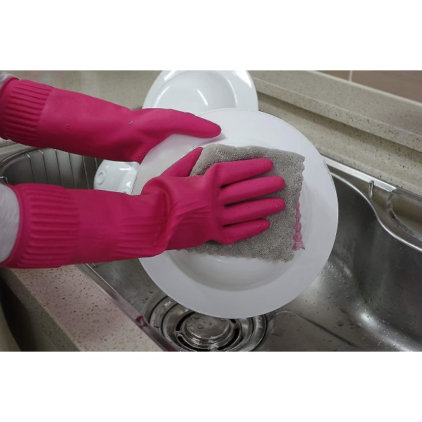 Gjenbrukbare vanntette husholdningsoppvask-rengjøringsgummihansker, sklisikker kjøkkenhanske (medium)