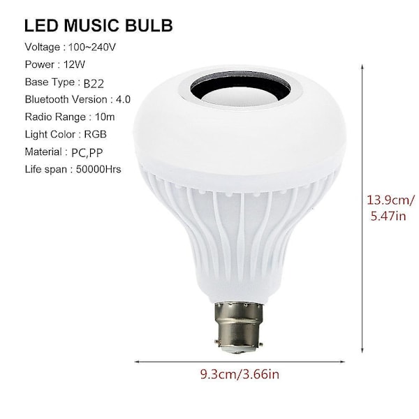 Bluetooth Lyspære Højttaler 12w Smart E27 E26 B22 Rgb Led