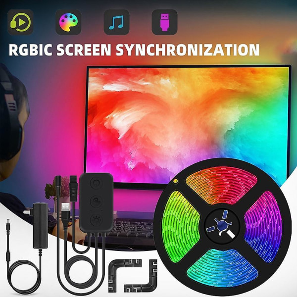 LED Strip Lights RGBIC Smart PC Display Skärm Synkronisera musik