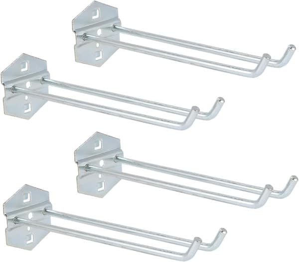 4 stk. stålkroker for perforert plate, perforerte platekroker for garasjeoppbevaring og verkstedorganisering