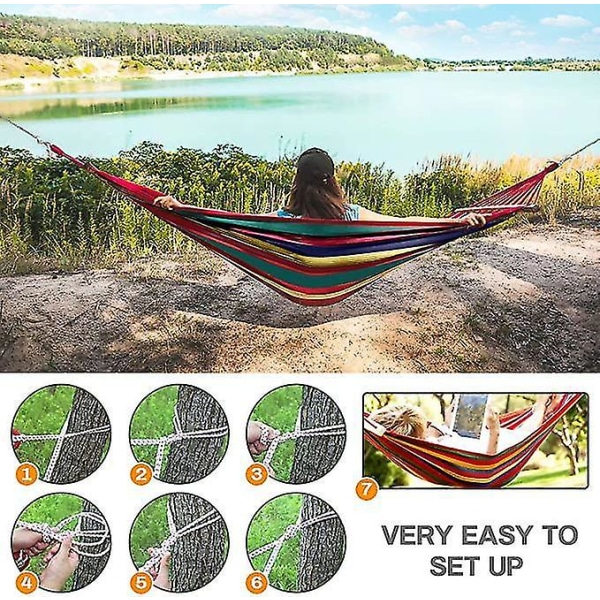 Double Hammock 260x150cm Kannettava Swing Canvas raidallinen