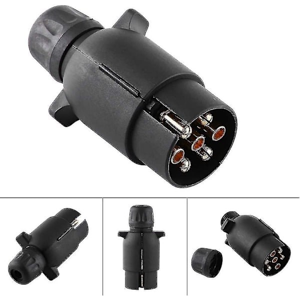 7-polig släpvagnskontakt, 12V elektrisk släpvagnskontakt, plast 7-polig kabelkontakt adapter (2 st, svart)