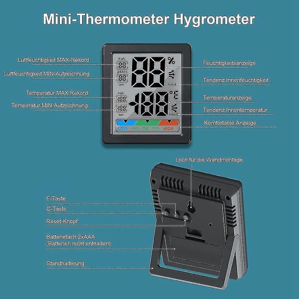 Digitalt mini hygrometer termometer hygrometer innendørs utendørs temperatur- og fuktighetsmåler