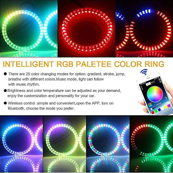 Niscarda Angel Eyes Multi-fargede RGB LED Halo-ringer Lys Dynamisk Sekvensiell Flytende Blinklys Kjøringslampe For Frontlys 80mm