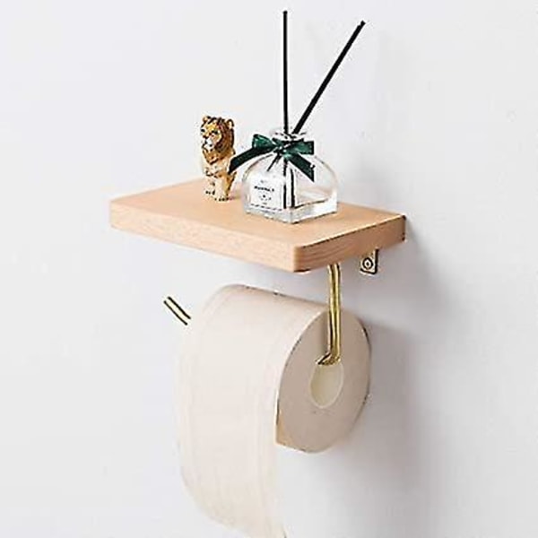 Vægmonteret toiletrulleholder Bøgetræ Telefonopbevaring