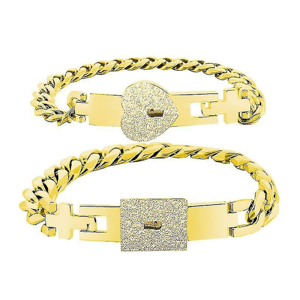 2 st Silver Tone Rostfritt Stål Kärlek Hjärtformad Lås Armband Med Lås Nyckel Bangles Kit Par Smycken Set Present