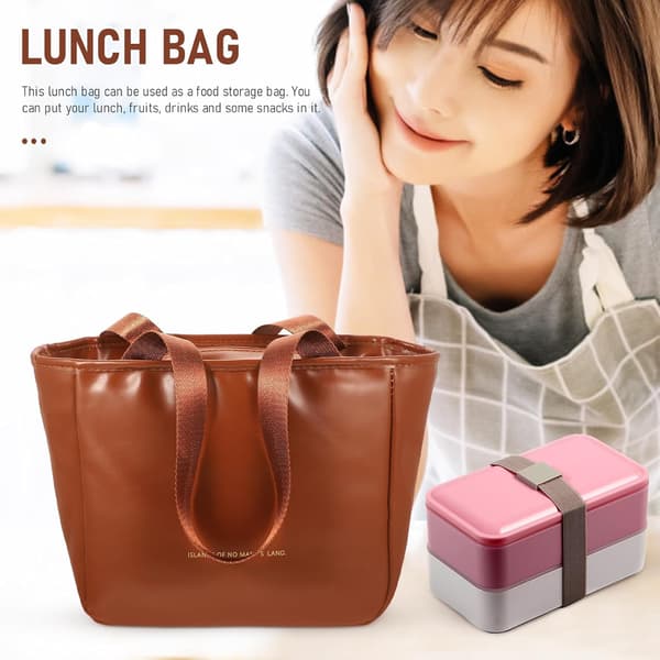 Kaffe Pu Tote Bag Bento Box Bag Stor Kapasitet Kompakt Isolert