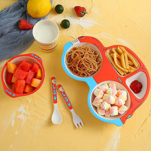 5pcs Kids Baby Feeding Set Fiber Bowl Cup Spoon Fork Plate