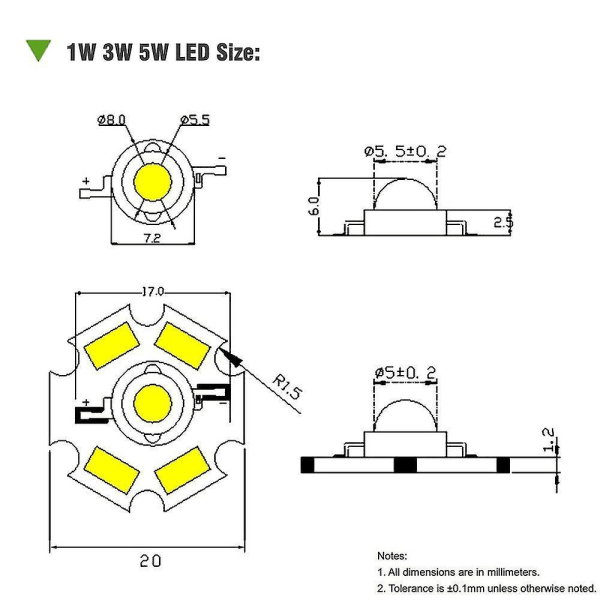 Tehokas LED COB-siru 1w 3w 5w Täyspektrinen