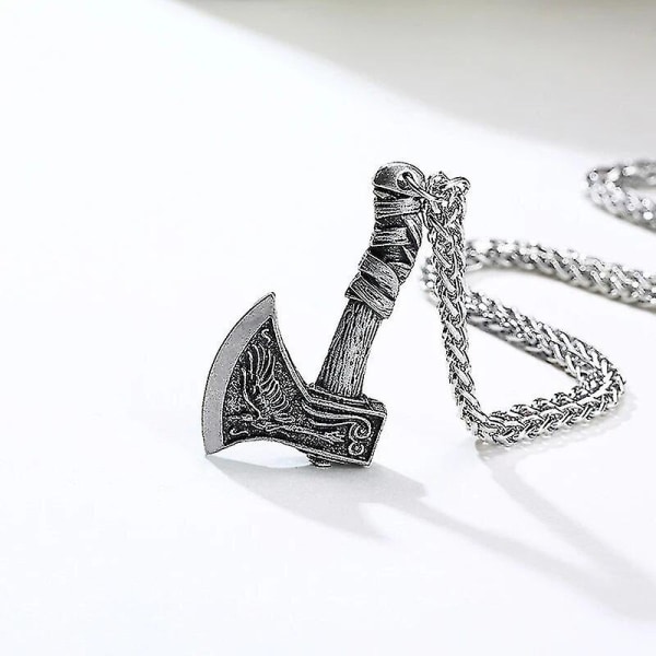 Mænds Vintage Retro Norse Viking Halskæder, Rock Punk Thor Mjolnir Hammer Pendant,skandinavisk Nodic Amulet Rune smykker Antique Silver Plated