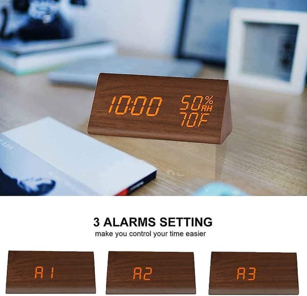 Digital väckarklocka med trädesign och LED-display, 3 larmfunktioner