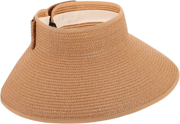 Stråsolhatt med bred brätte för solskydd, vikbar solhatt för strandskuggor, khaki