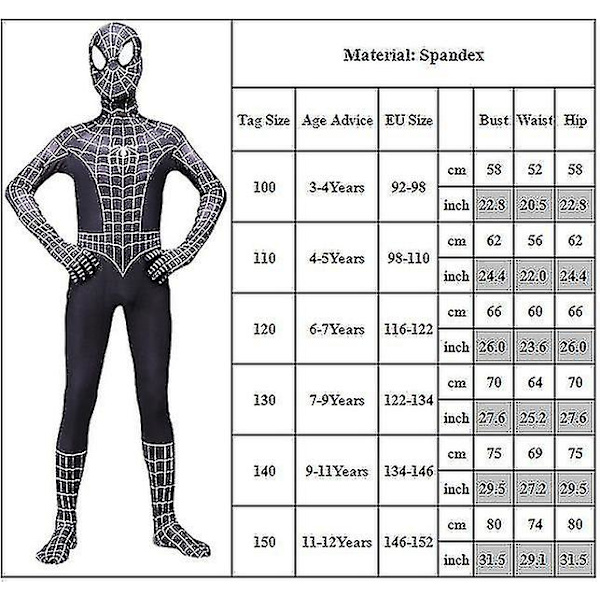 Børne Venom Kostume Superhelt Jumpsuit Fancy Outfit 6-7 Years