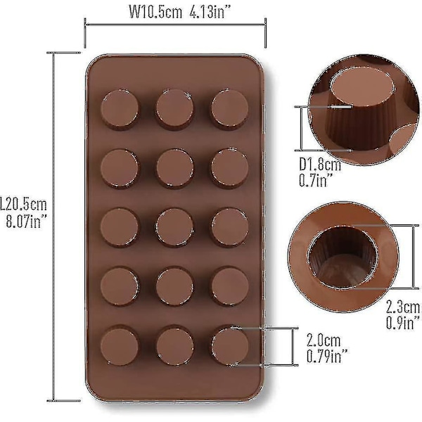 15-håliga Mini-kopp Chokladformar, Set med 4 Icke-klibbiga Livsmedelsgodkända Silikonformar för Godis Keto Fettbomber, Choklad