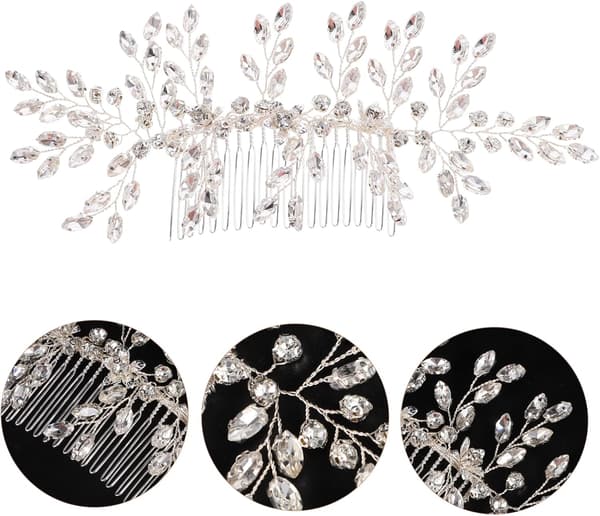 Brude Rhinestone Hodeplagg Bryllup Hårkam for Bruder Sidekam Detaljpynt