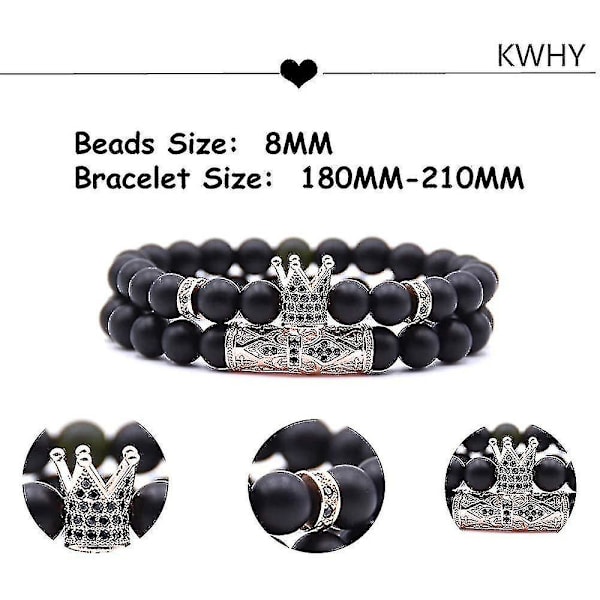 Mustat Mattamustat Helmi Rannekkeet 8mm Onyx Kivi Rannekkeet Sarja Charm King Crown