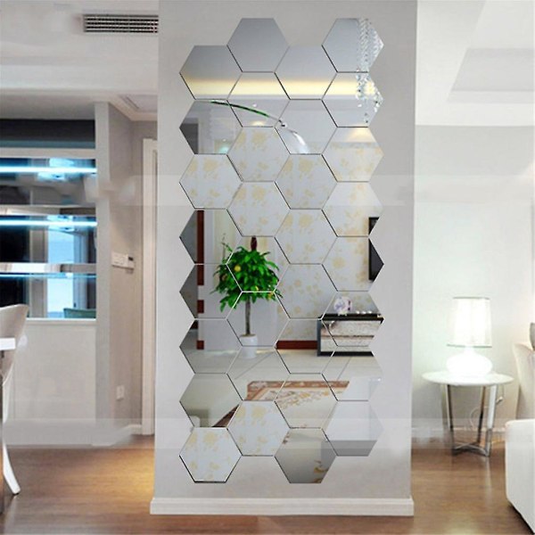 Sekskantede 3d-speil veggklistremerker Stueinnredning