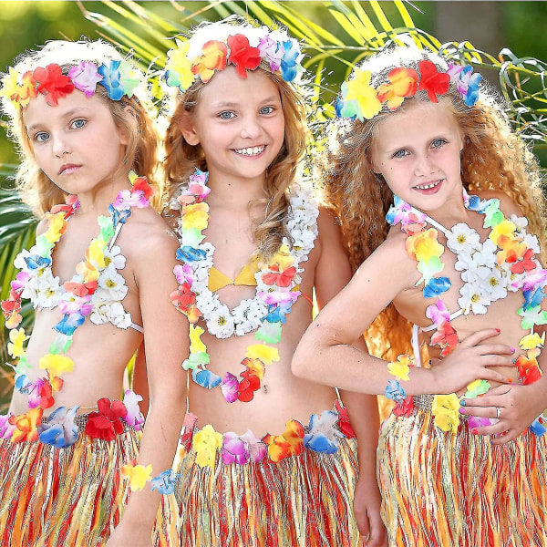 6 Sett Hawaii-gress Hula-skjørt med blomsterkostyme Elastisk Luau Gressblomsterarmbånd-yuhao Style1