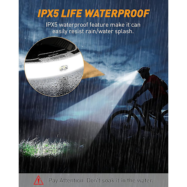 Laderbar hodelykt, 2000mah med IPX5 indikator LED-hodelykt for fiske