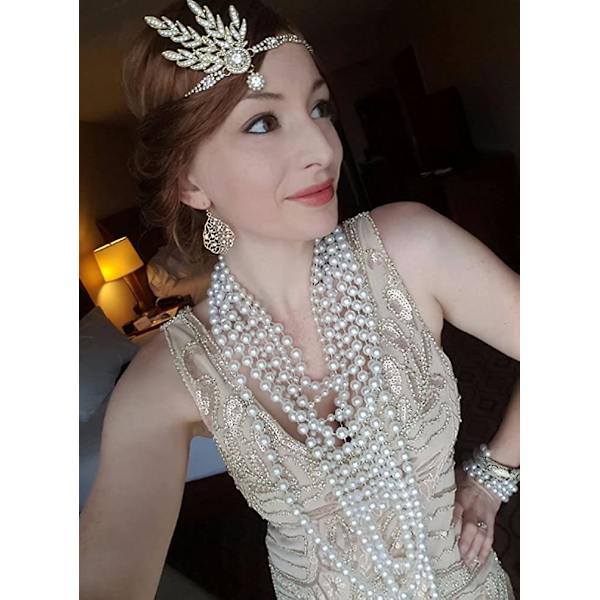 Art Deco 1920-luvun Flapper -tyylinen, Suuri Gatsby -inspiroima Lehtimedaljonginen Helmi Pääpanta