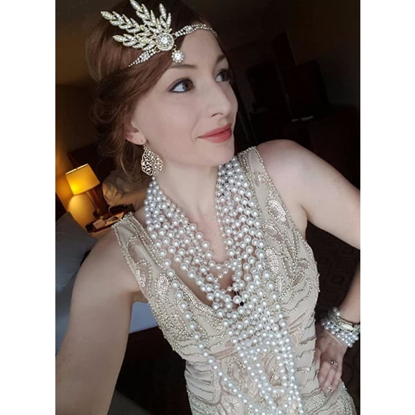 Art Deco 1920-talls Flapper Great Gatsby-inspirert bladmedaljong perlehodepynt pannebånd